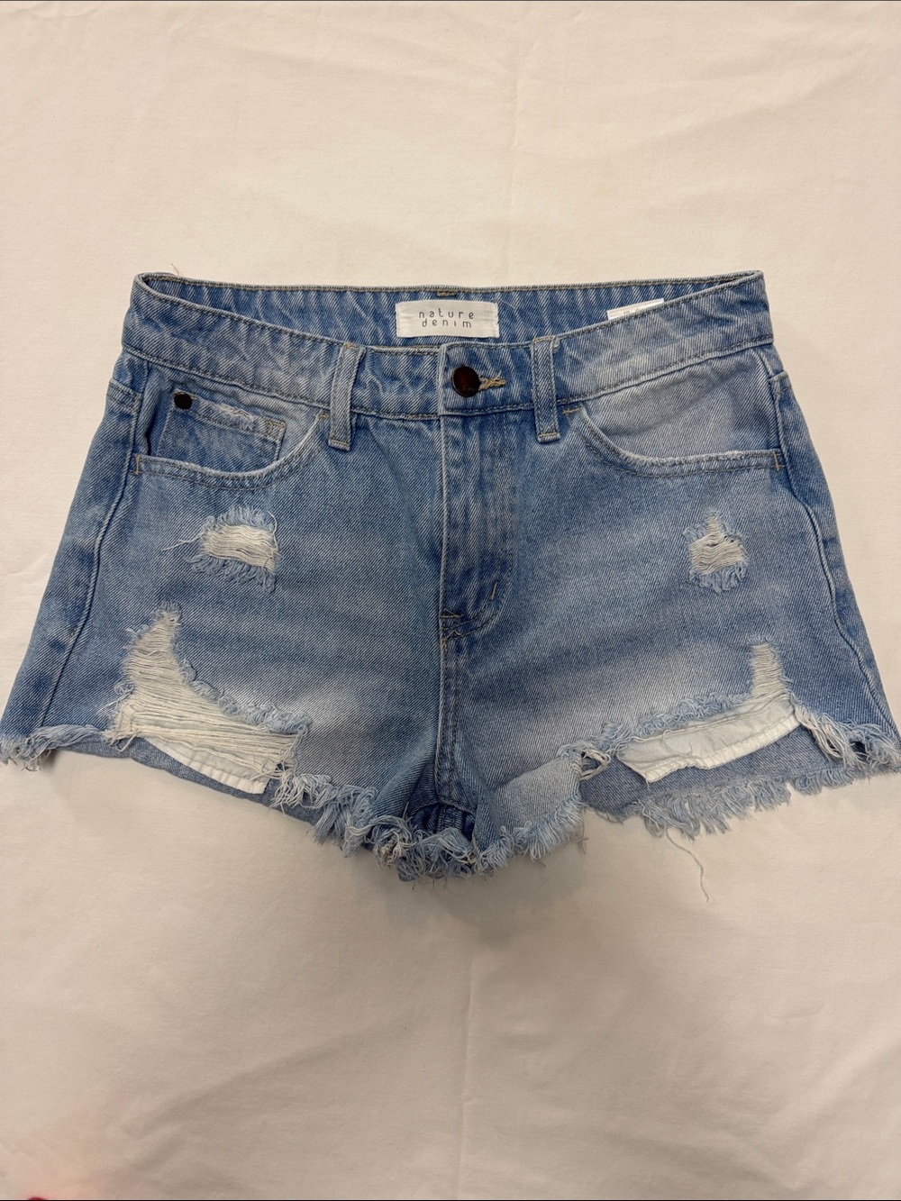 Nature Denim Light Blue Distressed Women's Jean Shorts
